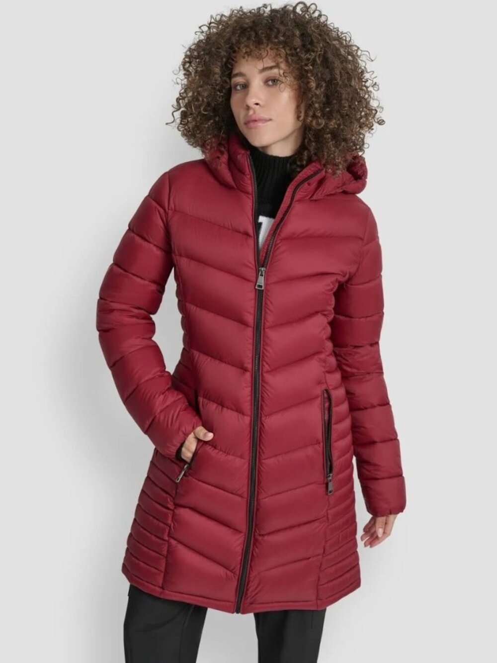 DKNY Womenโs Dark Red Hooded Puffer Parka - Size XS (NWT)